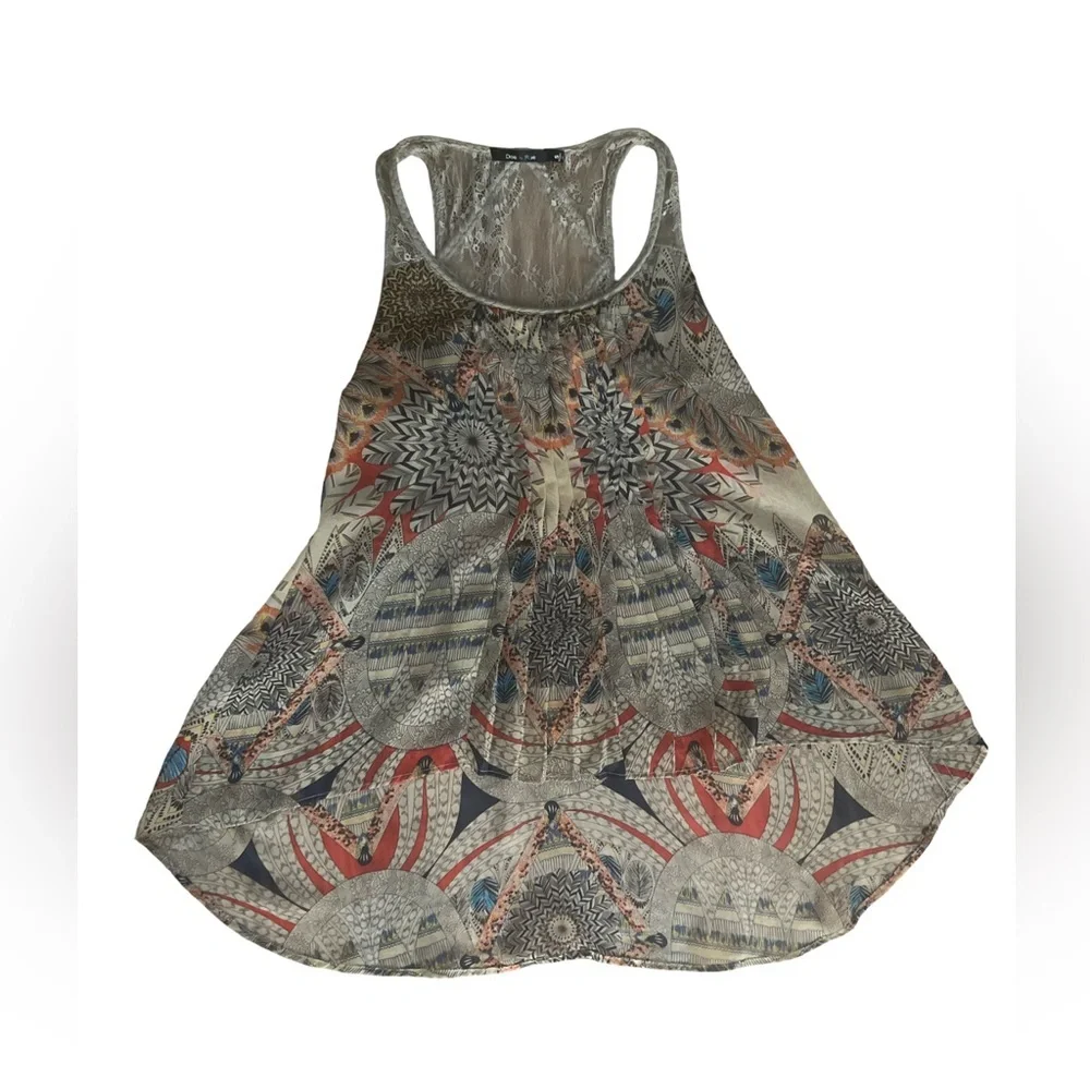 DOE & RAE Flowy Boho Feather Print Top with Rope and lace detailing EUC … - Picture 10 of 10